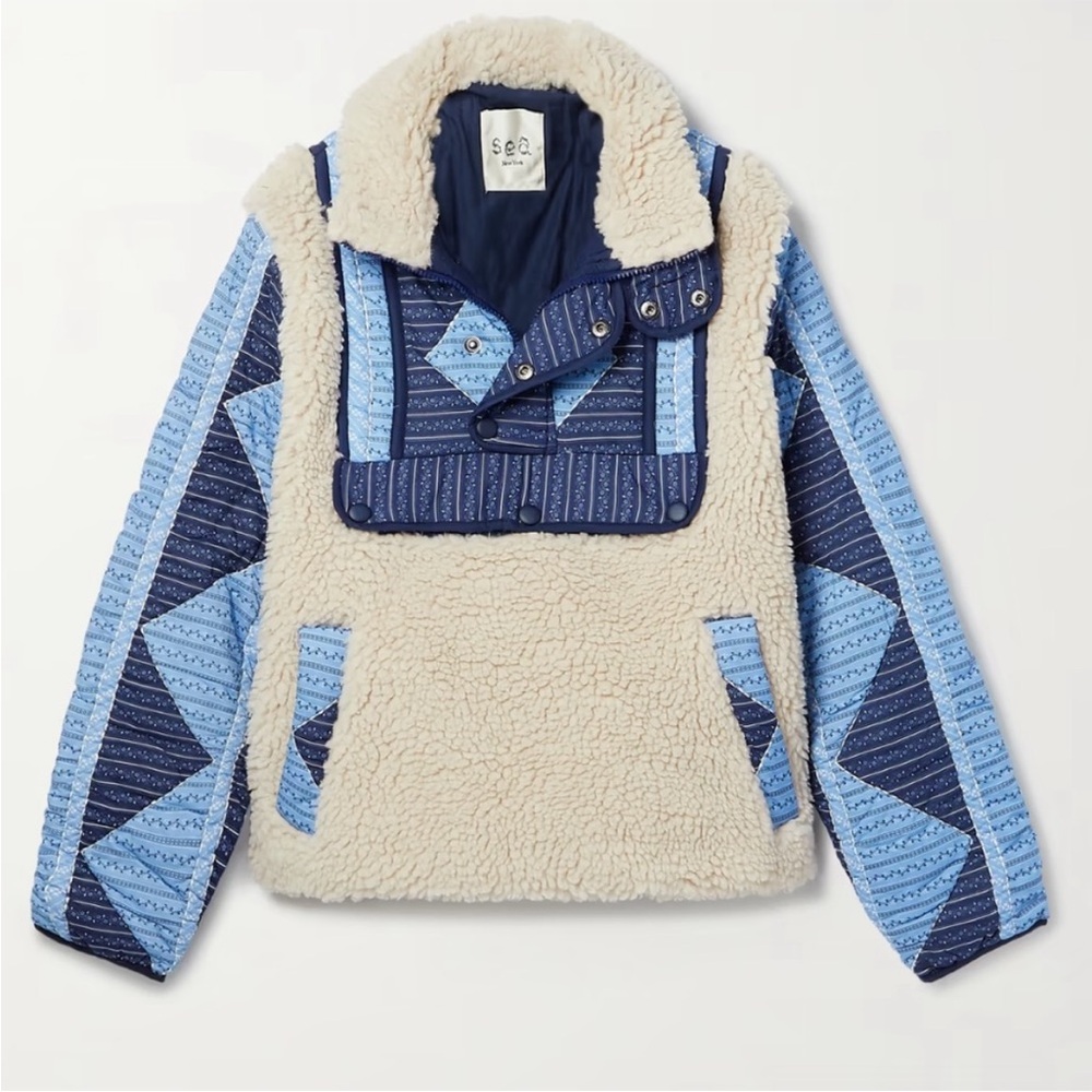 Blue and Cream Sherpa Pullover Sea New York